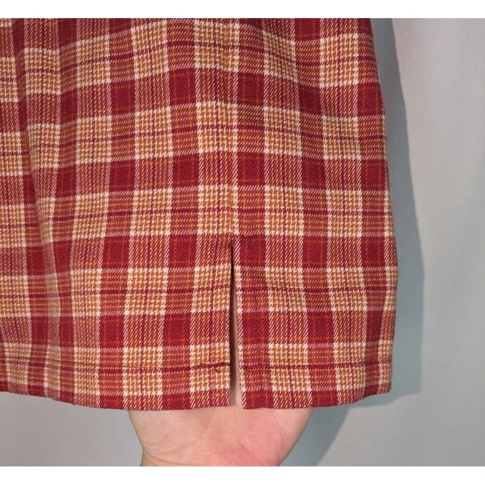 Brandy Melville John Galt Cara Red and Tan Plaid Dual Front Slit Mini Skirt OS